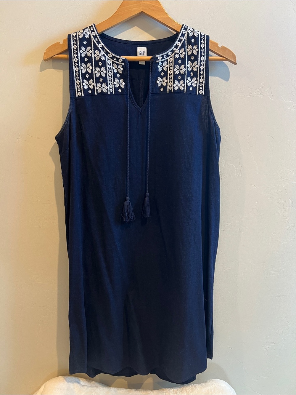 GAP Navy Sleeveless Embroidered Yoke Mini Dress